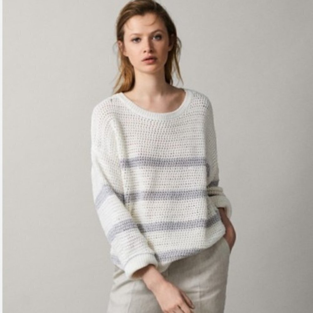 Massimo Dutti Cream and Gray Knit Sweater